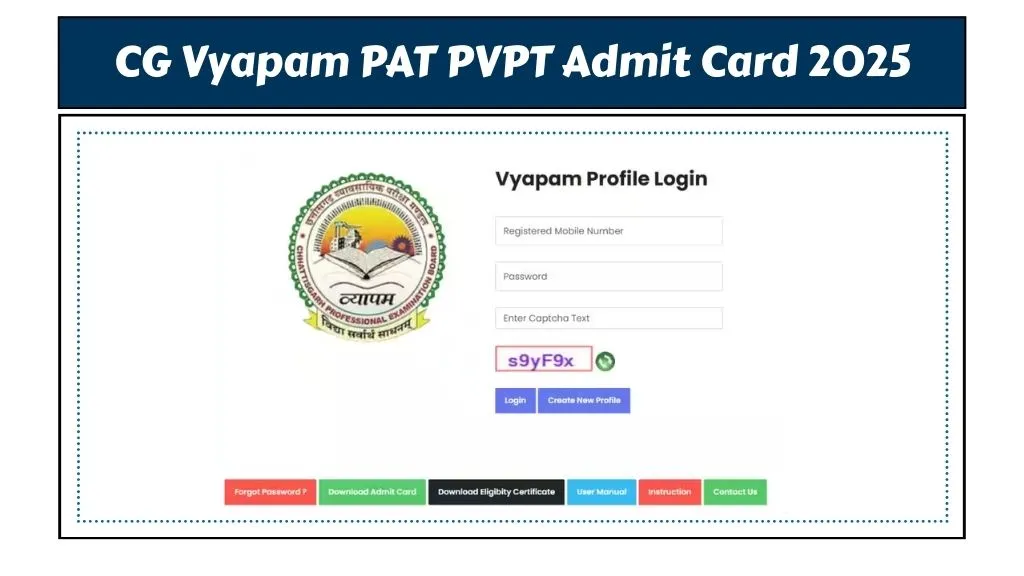 CG Vyapam PAT PVPT Admit Card 2025